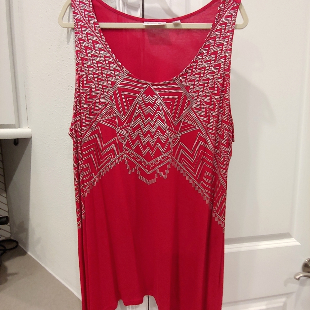 Red Tank Top with Silver Beading, Avenue Brand, Size 26/28